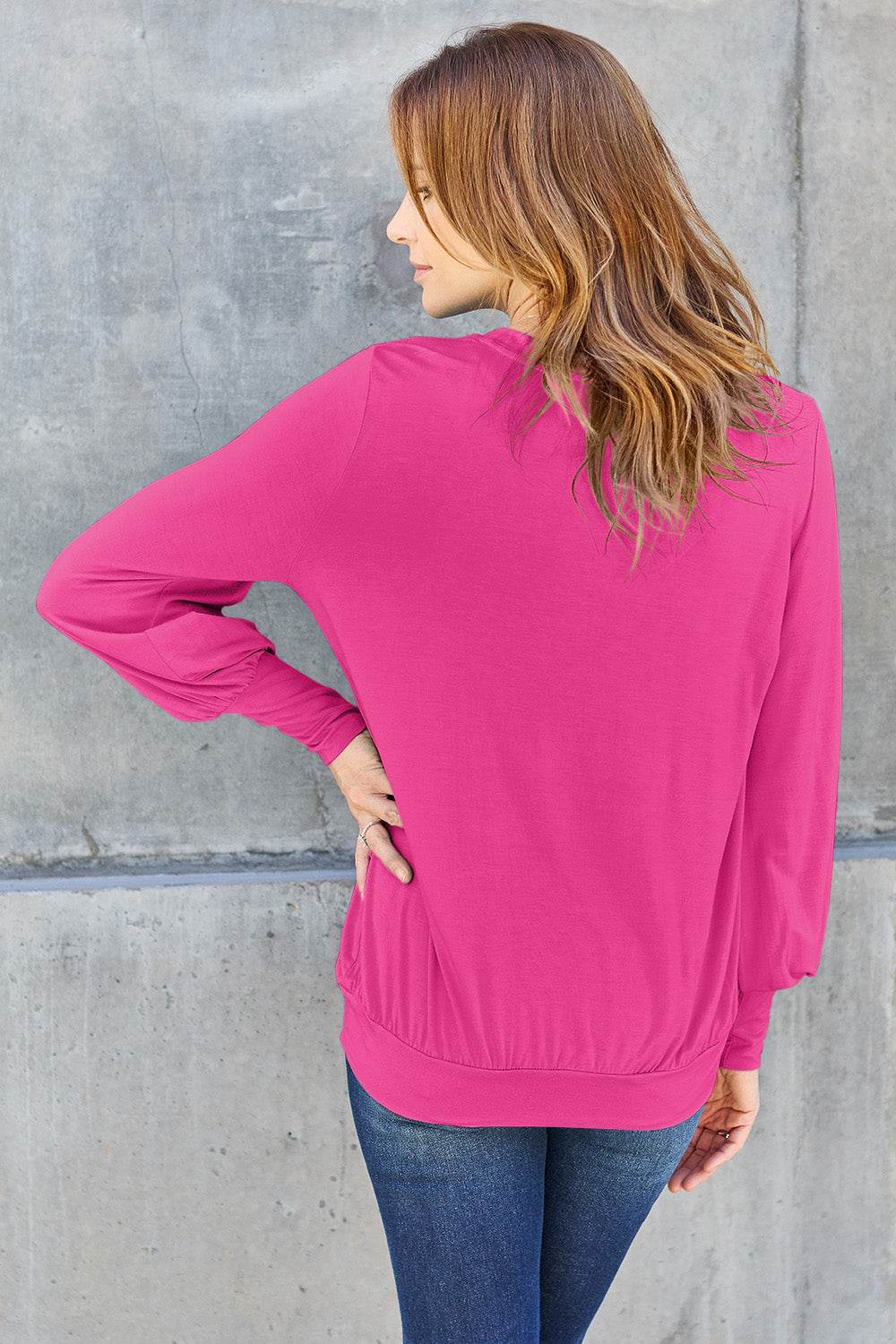 Basic Bae Full Size V-Neck Lantern Sleeve Top - Delanoir