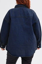 Plus Size Snap Down Pocketed Denim Jacket - Delanoir