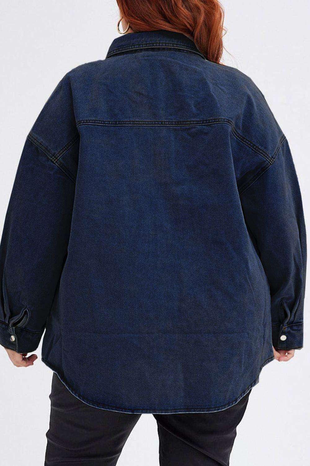 Plus Size Snap Down Pocketed Denim Jacket - Delanoir