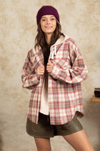 Drawstring Plaid Long Sleeve Hooded Jacket - Delanoir