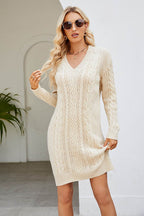 Cable-Knit Long Sleeve Sweater Dress - Delanoir