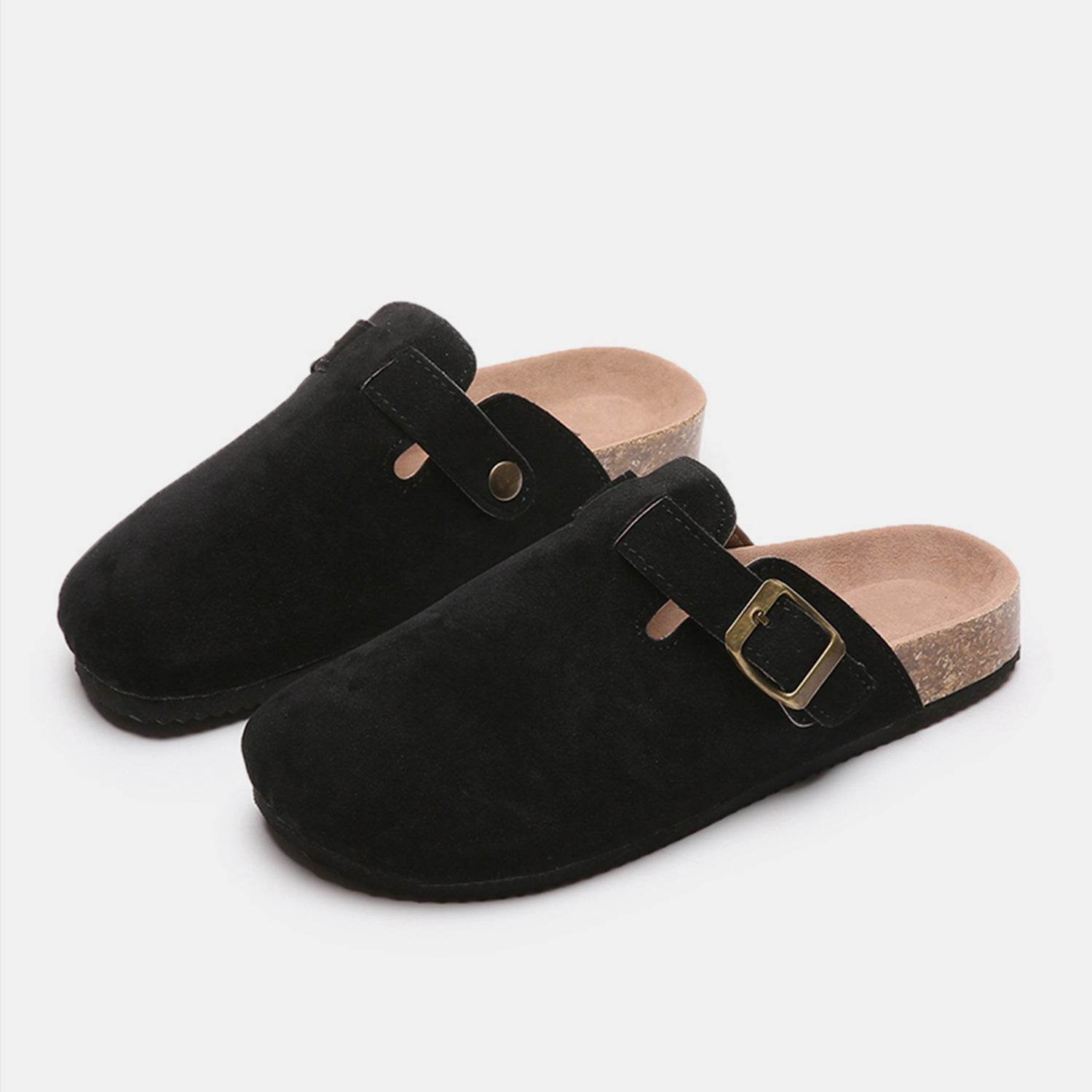 Suede Closed Toe Buckle Slide - Delanoir