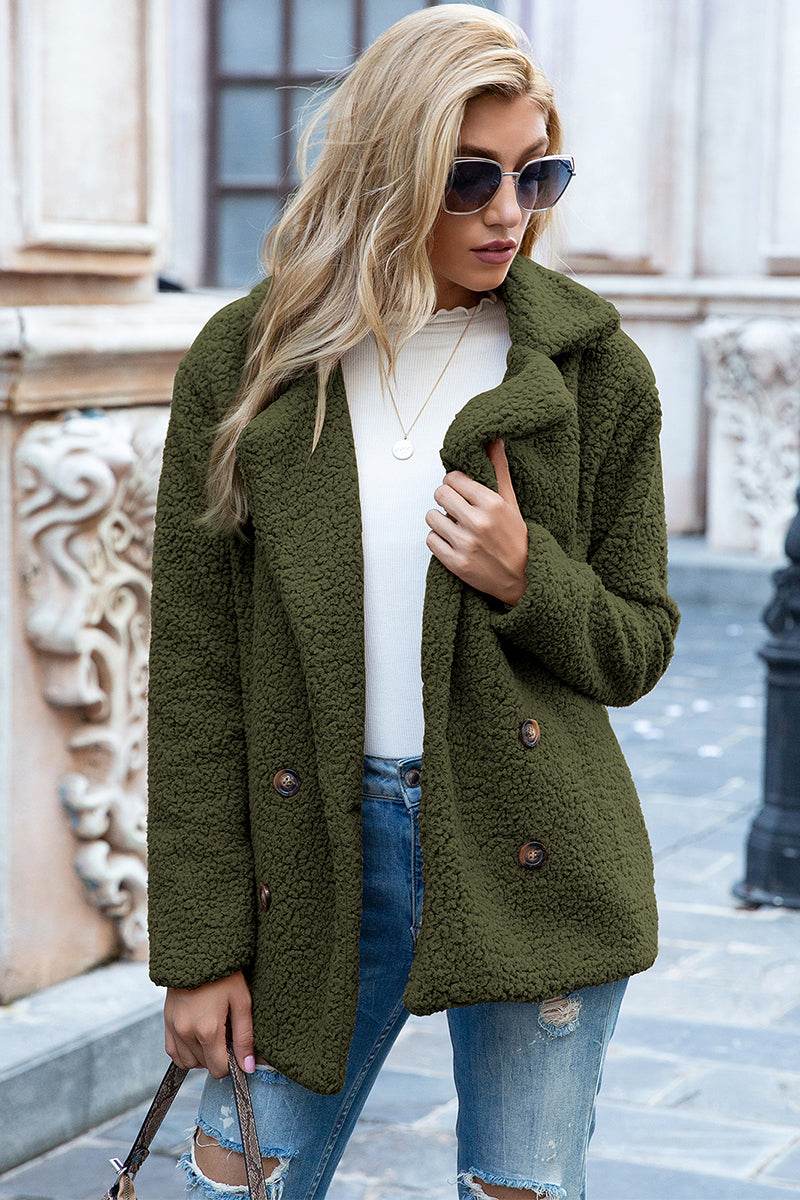 Ivy Lane Full Size Lapel Collar Sherpa Coat - Delanoir