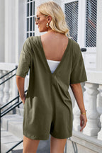 Lovelet Backless Round Neck Half Sleeve Romper - Delanoir