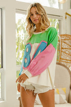 BiBi Color Block Patched Long Sleeve Top - Delanoir