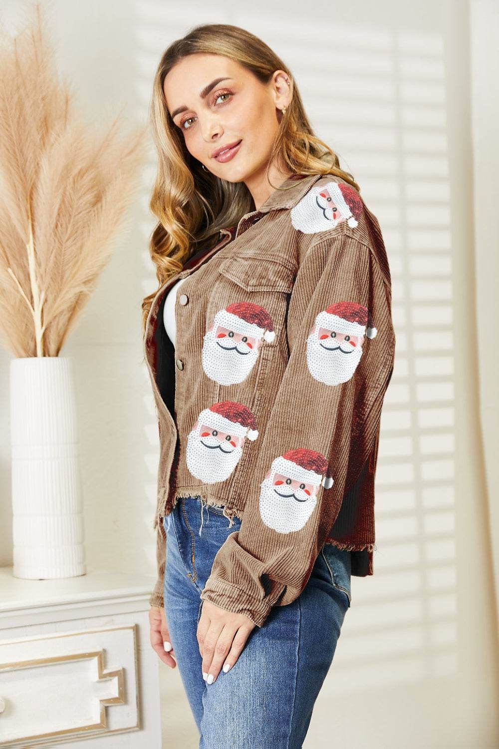 Santa Sequin Raw Hem Jacket - Delanoir