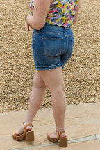 RISEN Maya Full Size Mid Rise Asymmetrical Shorts - Delanoir