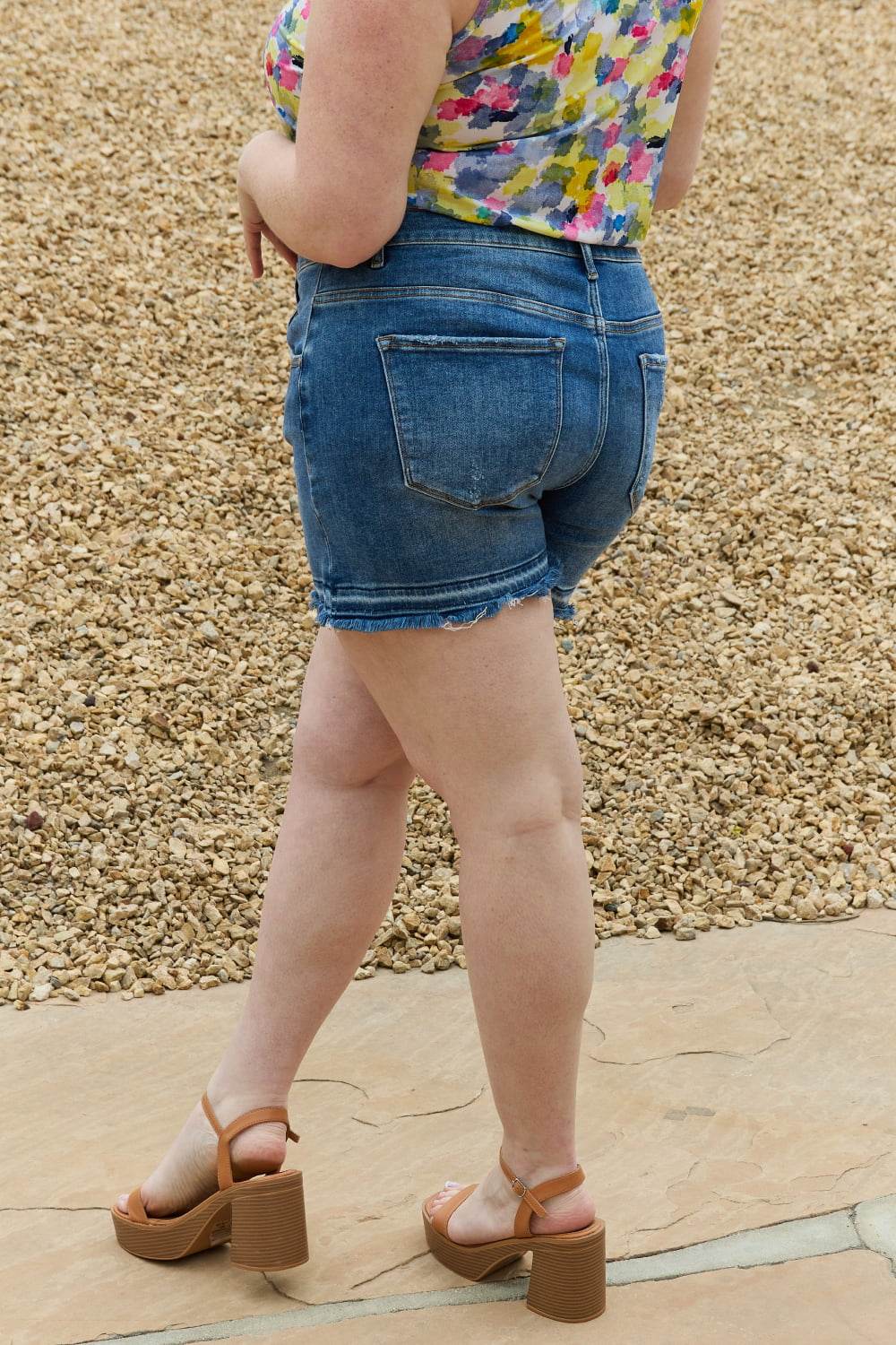 RISEN Maya Full Size Mid Rise Asymmetrical Shorts - Delanoir