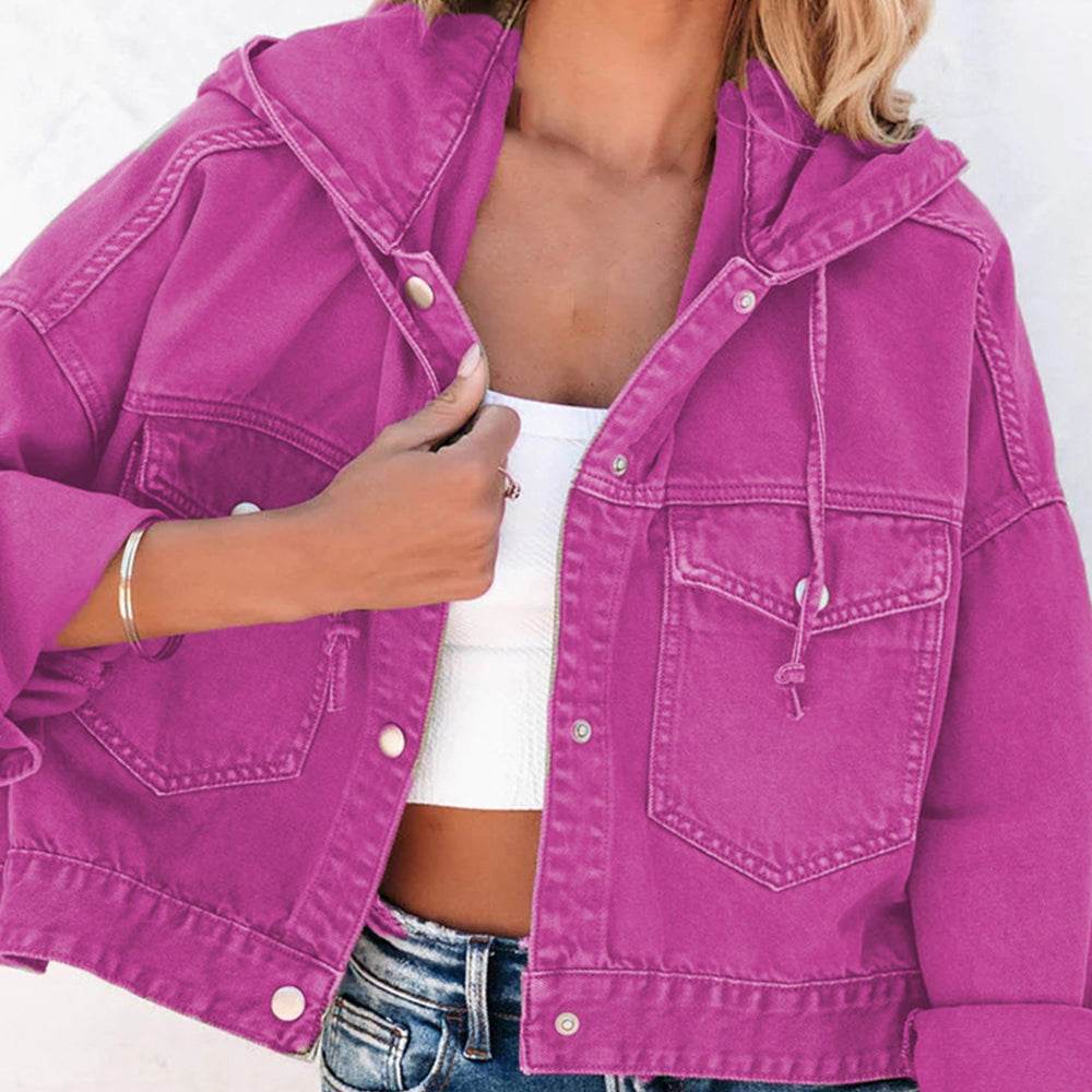 Hooded Dropped Shoulder Denim Jacket - Delanoir