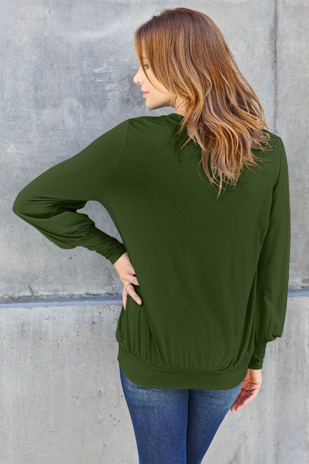Basic Bae Full Size V-Neck Lantern Sleeve Top - Delanoir
