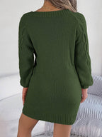 Cable-Knit Round Neck Sweater Dress - Delanoir