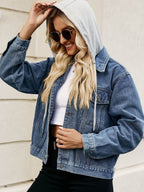 Drawstring Hooded Button Up Denim Jacket - Delanoir