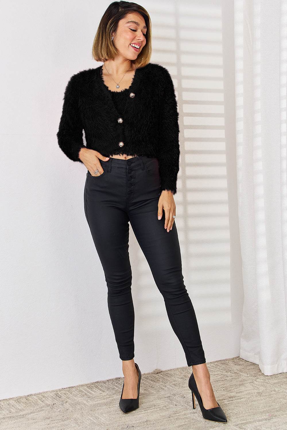 Scoop Neck Vest and Cardigan Sweater Set - Delanoir