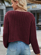 Round Neck Button Up Cardigan with Pockets - Delanoir