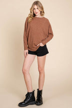BOMBOM Drop Shoulder Long Sleeve Knit Top - Delanoir