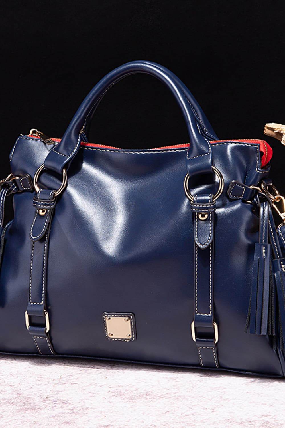 PU Leather Handbag with Tassels - Delanoir