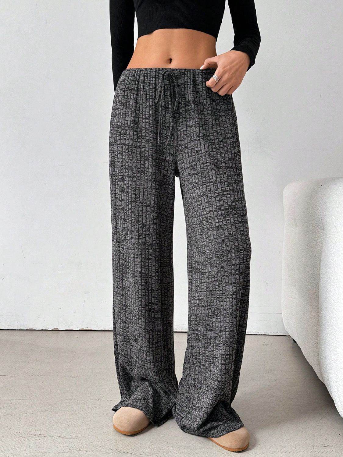 Tied Striped Wide Leg Pants - Delanoir