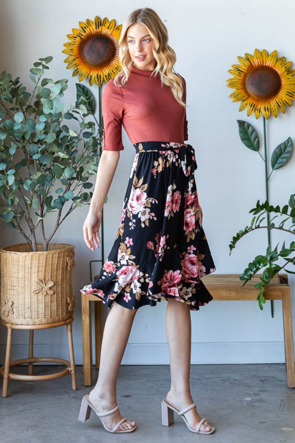 Reborn J Floral Wrap Ruffle Hem Skirt - Delanoir