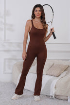 Scoop Neck Wide Strap Active Jumpsuit - Delanoir