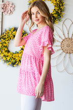 Heimish Full Size Leopard Ruffle Trim Short Sleeve Top - Delanoir