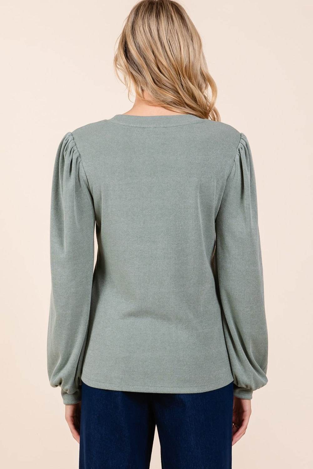 Mittoshop Round Neck Long Sleeve Rib Knit Top - Delanoir