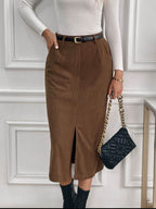 Perfee Slit Midi Skirt with Pockets - Delanoir
