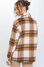 Love Tree Plaid Button Up Shacket - Delanoir