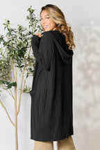 Basic Bae Full Size Hooded Sweater Cardigan - Delanoir