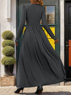 Perfee Lace Detail Slit V-Neck Long Sleeve Dress - Delanoir