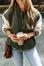 Contrast Baseball Collar Snap Down Long Sleeve Jacket - Delanoir