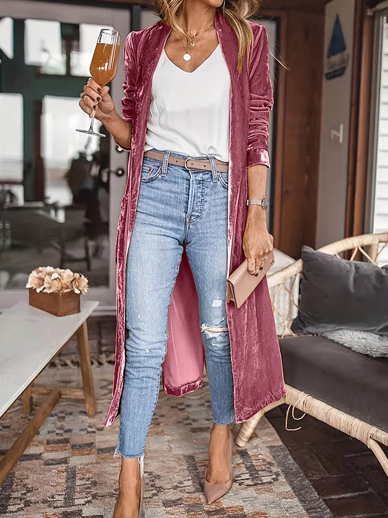 Open Front Long Sleeve Coat - Delanoir
