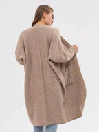 Pocketed Open Front Long Sleeve Longline Cardigan - Delanoir