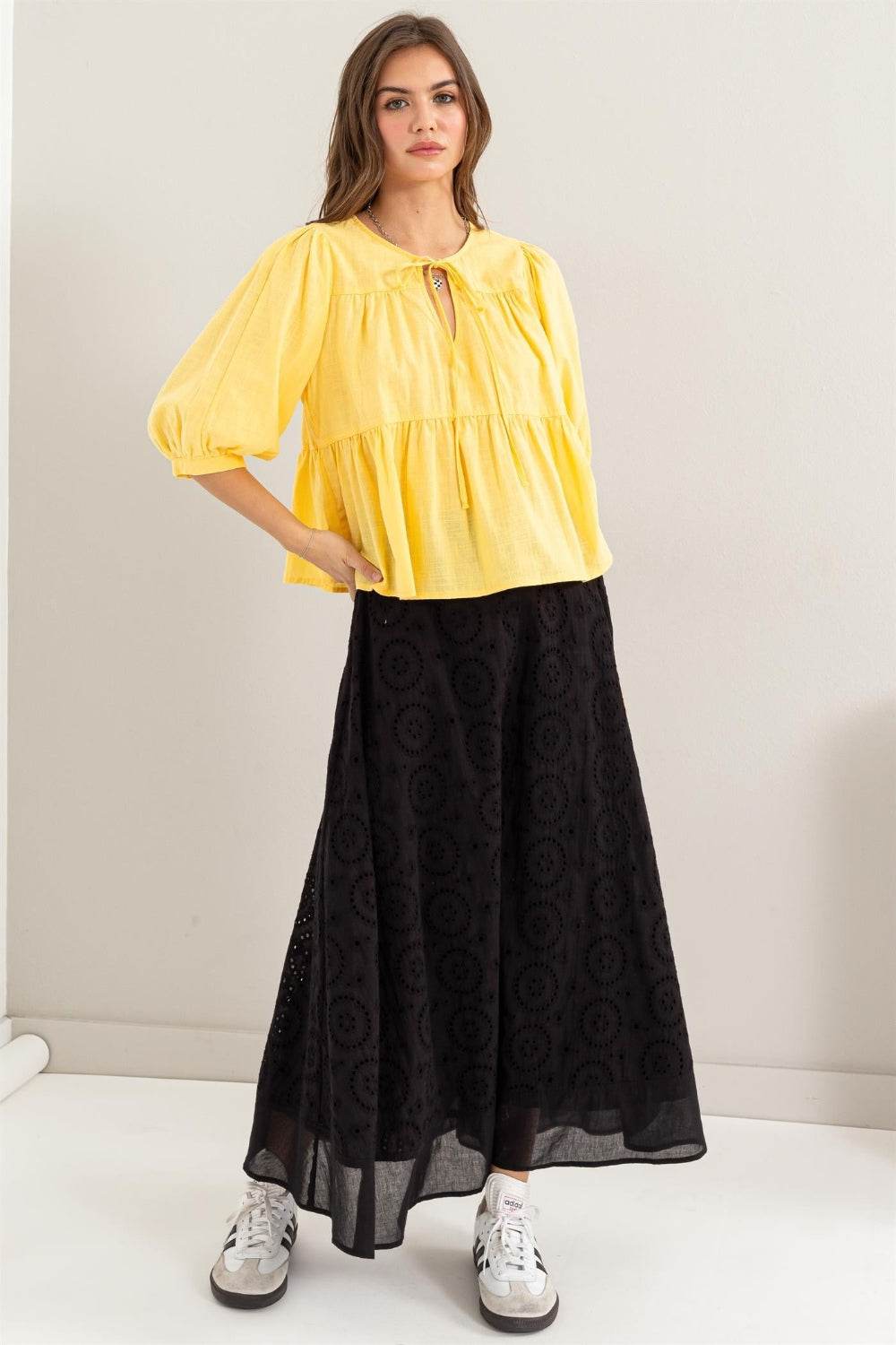HYFVE Eyelet High-Waist Midi Skirt - Delanoir