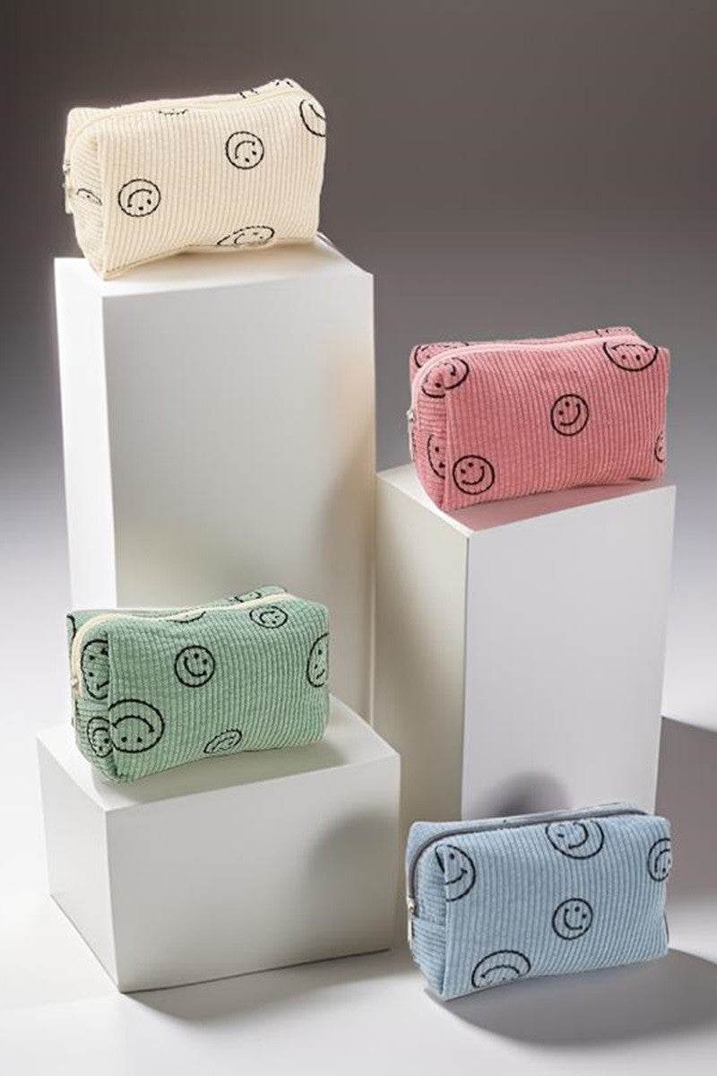 Zenana Smiley Face Corduroy Cosmetic Pouch - Delanoir
