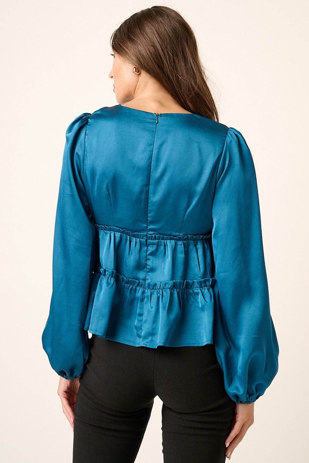 Mittoshop Satin V Neck Ruffled Tier Blouse - Delanoir