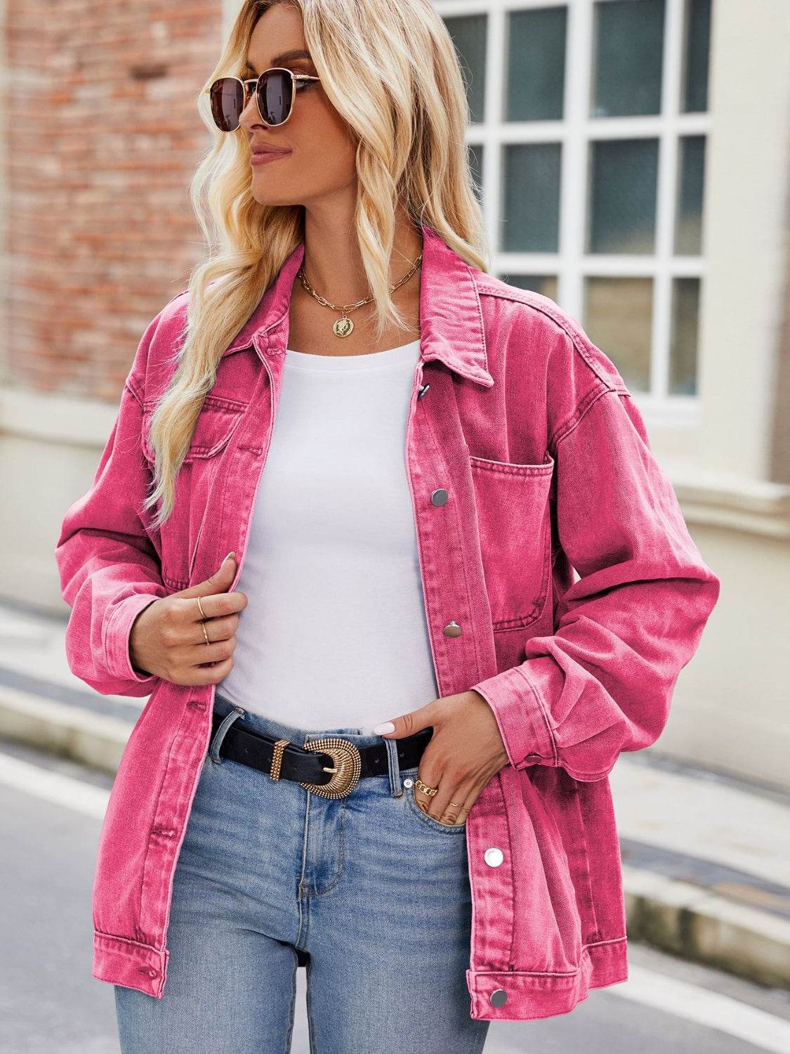 Button Up Denim Jacket with Pockets - Delanoir