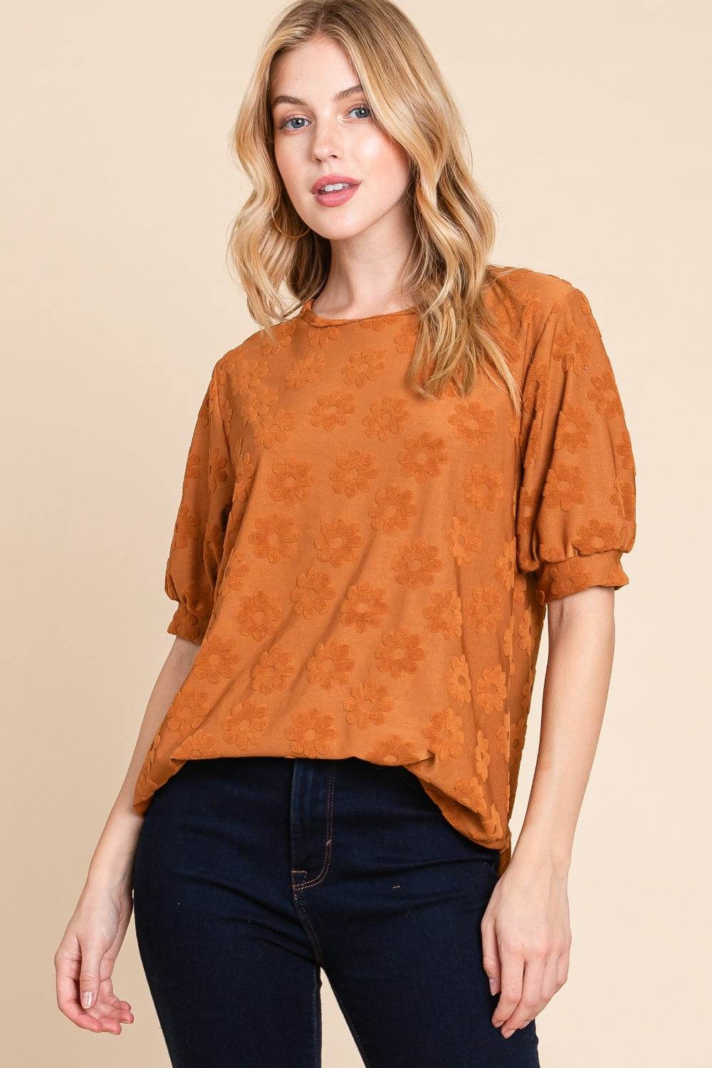 BOMBOM Textured Floral Pattern Top - Delanoir
