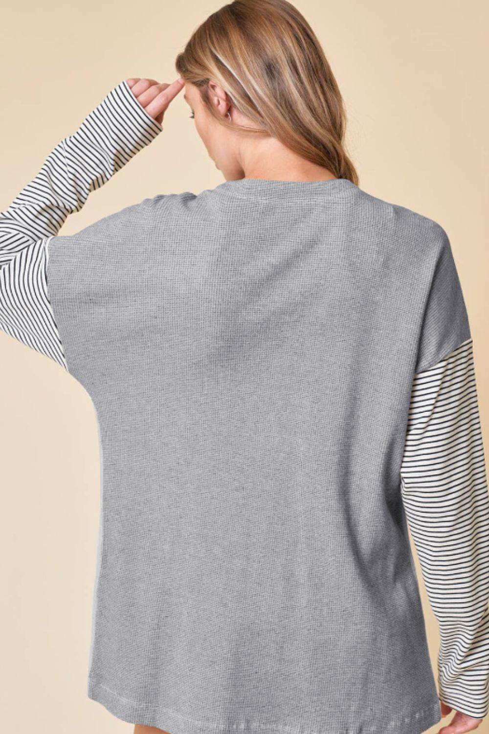 Open Front Long Sleeve Striped Cardigan with Pockets - Delanoir
