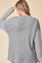Open Front Long Sleeve Striped Cardigan with Pockets - Delanoir