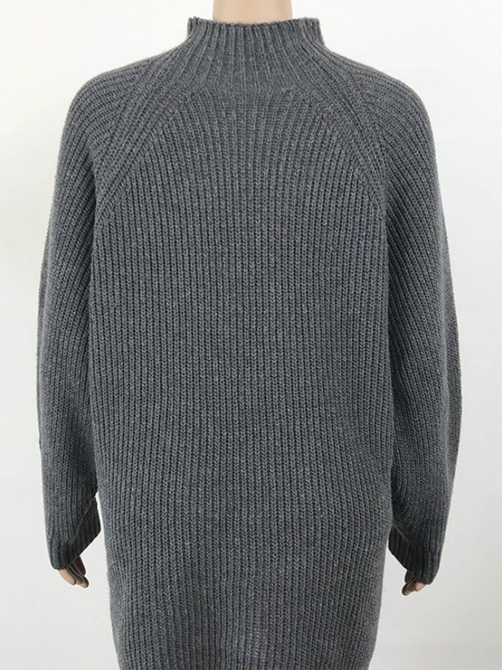 Mock Neck Dropped Shoulder Sweater Dress - Delanoir