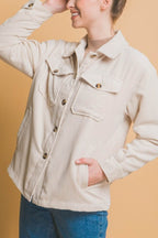 Love Tree Corduroy Button Up Jacket with Sherpa Inside - Delanoir