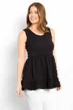 Be Stage Ruffled Sleeveless Babydoll Top - Delanoir
