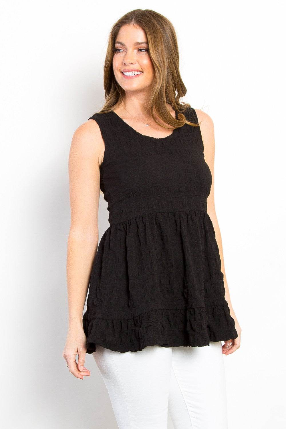 Be Stage Ruffled Sleeveless Babydoll Top - Delanoir