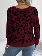 Leopard Buttoned Square Neck Sweater - Delanoir