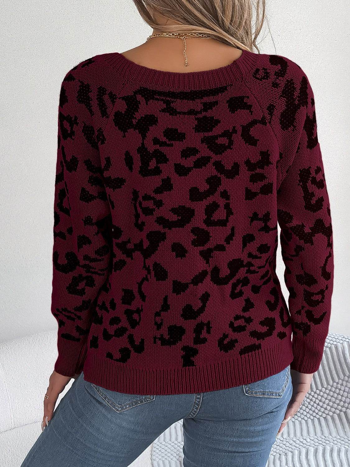 Leopard Buttoned Square Neck Sweater - Delanoir