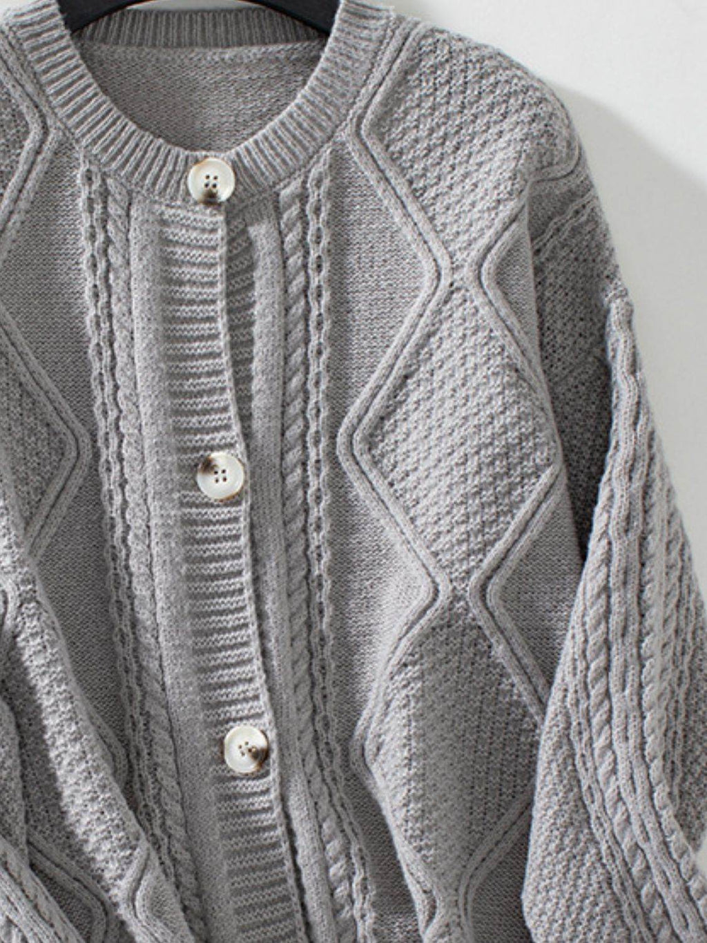 Cable-Knit Round Neck Button Up Cardigan - Delanoir