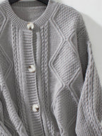 Cable-Knit Round Neck Button Up Cardigan - Delanoir