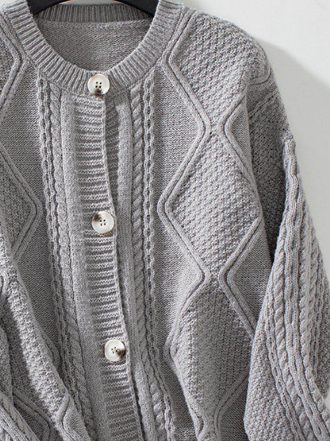 Cable-Knit Round Neck Button Up Cardigan - Delanoir
