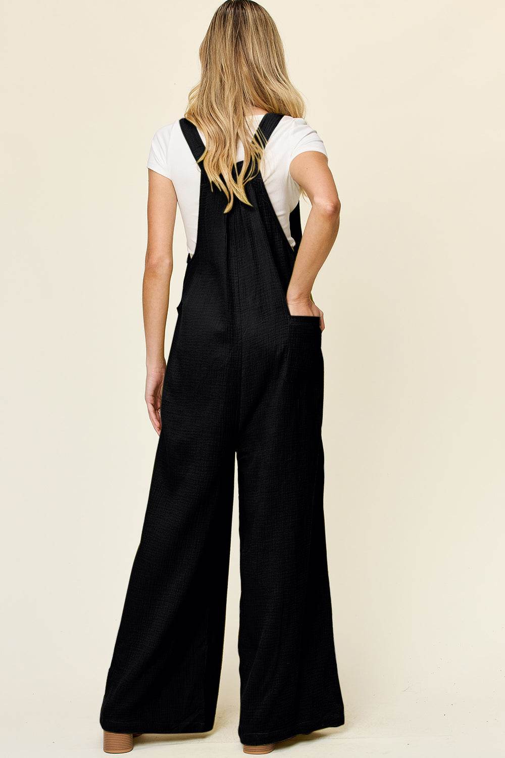 Double Take Full Size Texture Wide Strap Wide Leg Overall - Delanoir