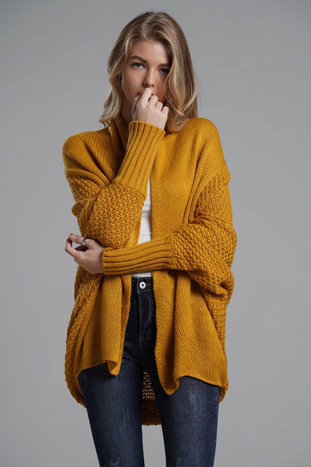 Open Front Batwing Sleeve Cardigan - Delanoir